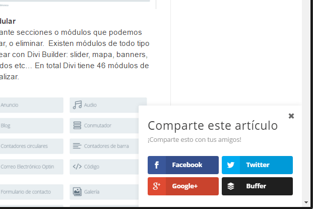 Ejemplo de opcion fly in en Monarch para WordPress