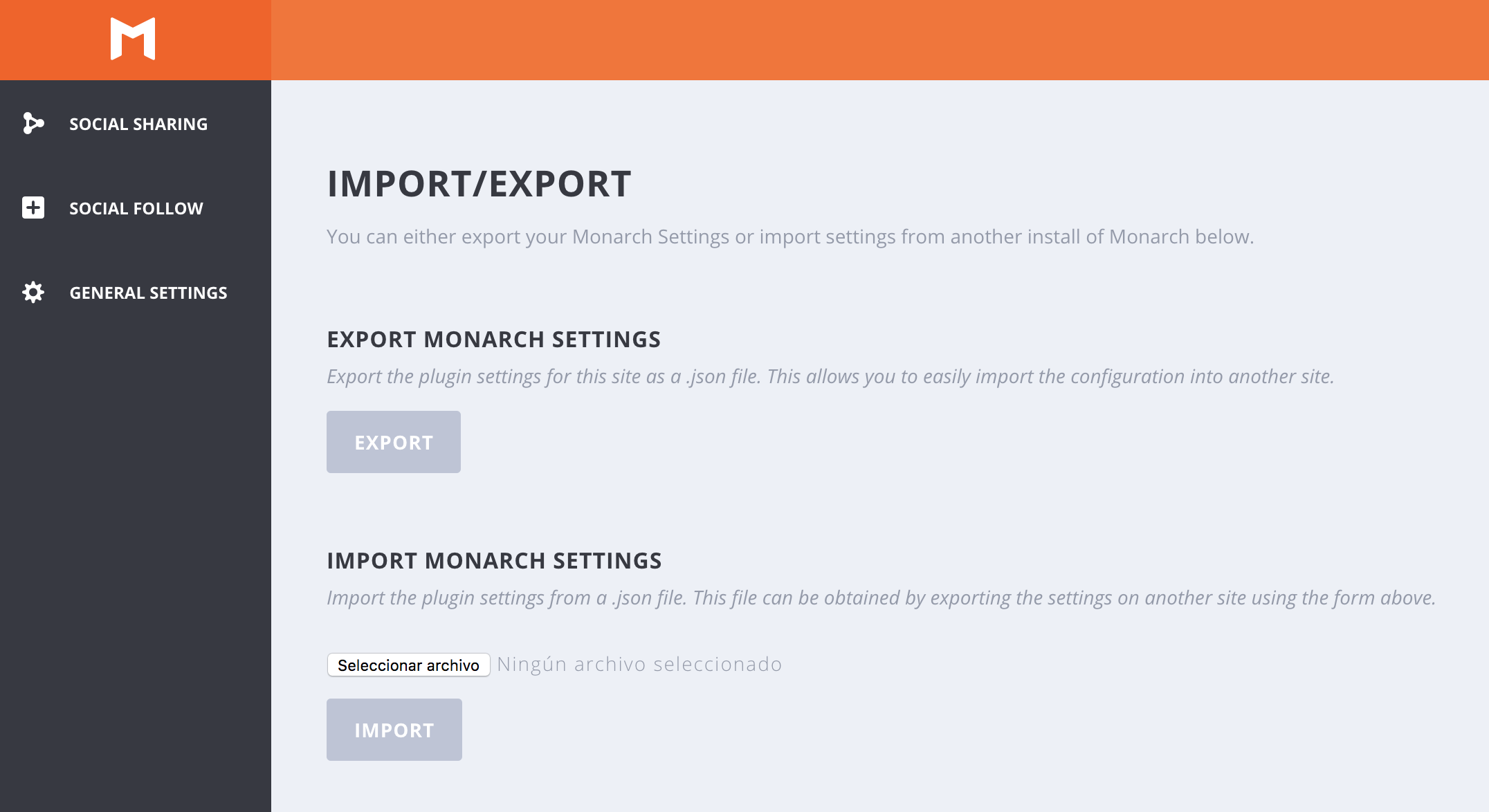 Opción de importar y exportar ajustes en Monarch para WordPress